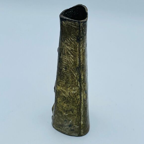 Vintage Slender Brass Bronze Metal Triangular Bud Vase Decor Woman w/ Goose - Picture 8 of 8